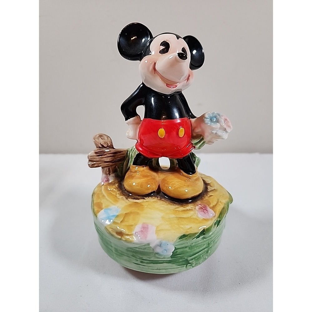 Vintage Schmid Mickey Mouse Music Box "It's A Small World" Made in Japan Works‎